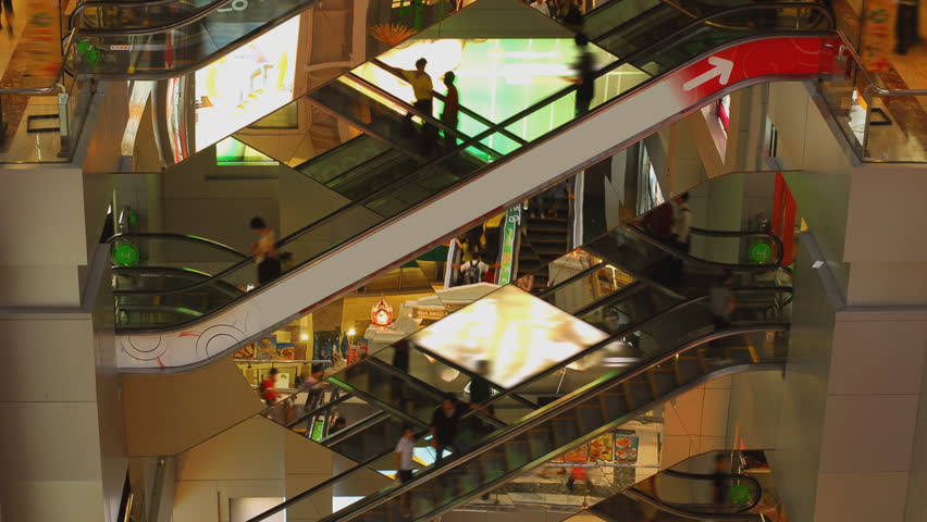 time-lapse video of escalators in the MBK shopping mall in Bangkok