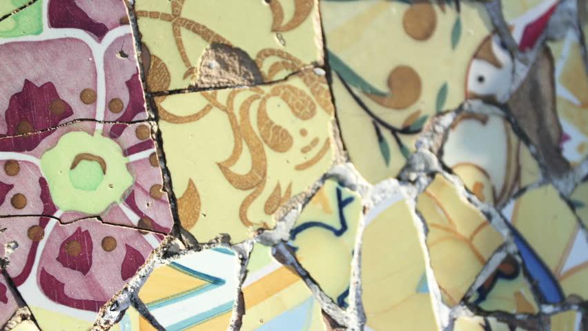 abstract montage made from images of ceramic tiles in Antoni GaudÃÂ­'s Park GÃÂ¼ell, barcelona, spain