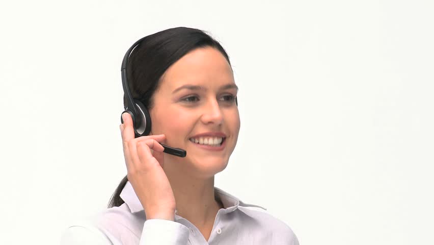 Customer service and support woman talking with a headset