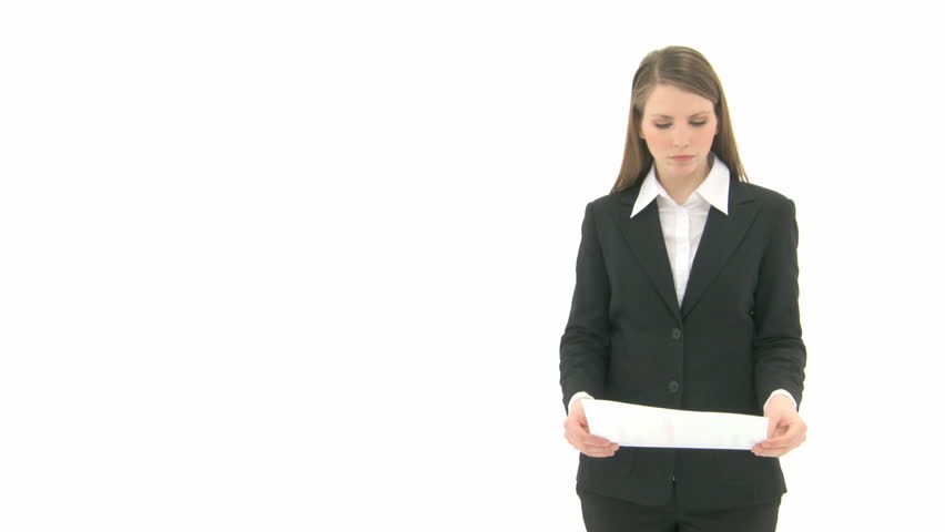 Young woman in anger rips a sheet of paper, throw it at the camera and leaves the screen
