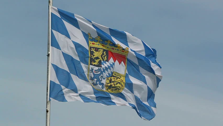 flag of german federal state Bavaria in the wind, slow motion