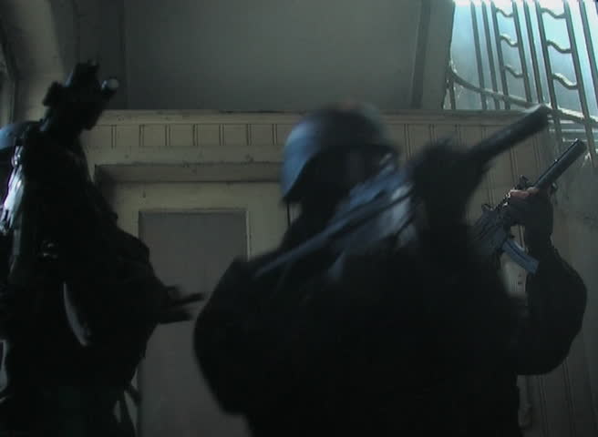 Special forces entering staircase