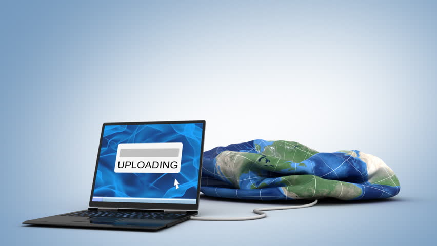 laptop uploading the world - 3d animation