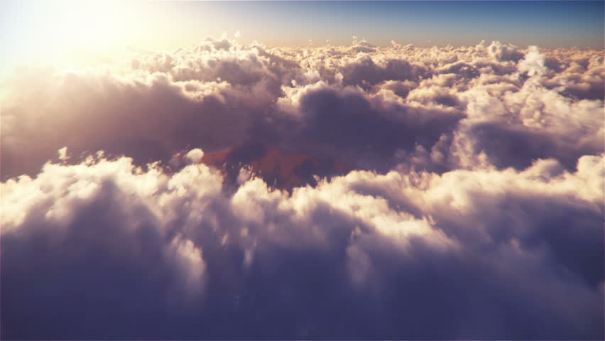 Flying On Clouds at Sunset  high detailed 3D render, LOOP
