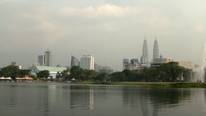 Petronas towers in Kuala Lumpur from Titiwangsa lake 