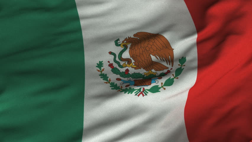 Seamless looping 3D rendering closeup of the flag of Mexico.  Flag has a detailed realistic fabric texture and an accurate design and colors.