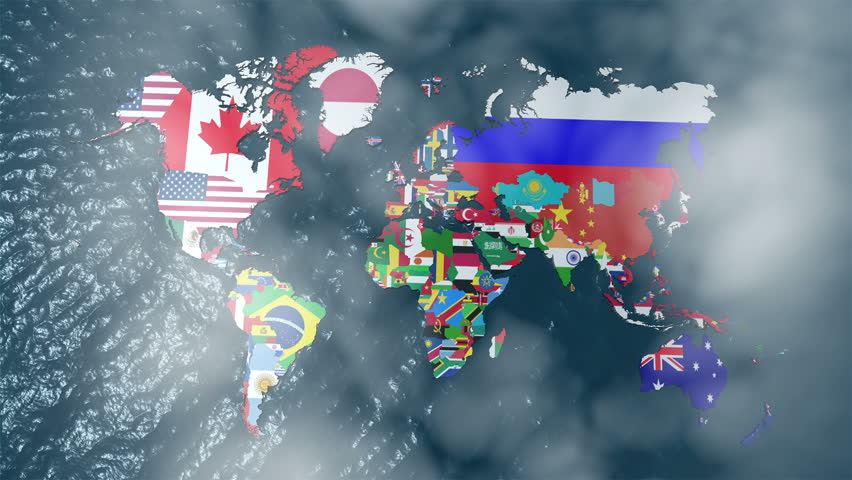 3D World Map to South America with clouds