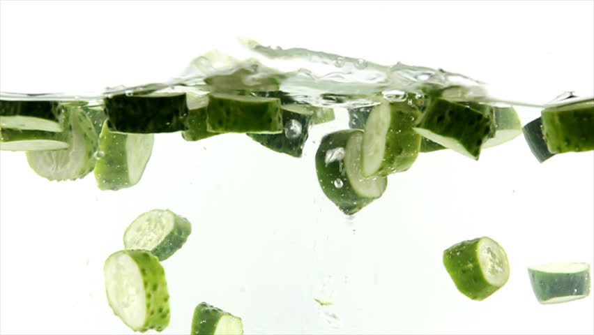Splashing cucumber slices