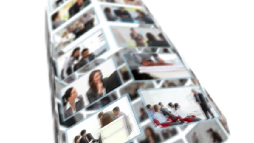 Montage of business people in different situations at work