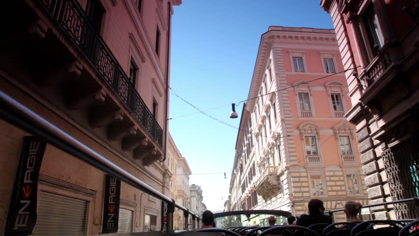 ROME - JULY 2: Bus POV through a commercial street in Rome. July 2, 2010, Rome, Italy. 