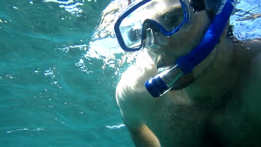 A man snorkels in the waters of the Galapagos Islands