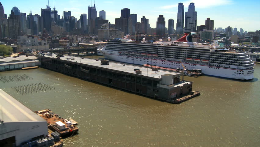 NEW YORK - MAY 7: Aerial view of a cruise liner and the USS Intrepid Museum New York with Concorde May 7, 2011 New York, NY.