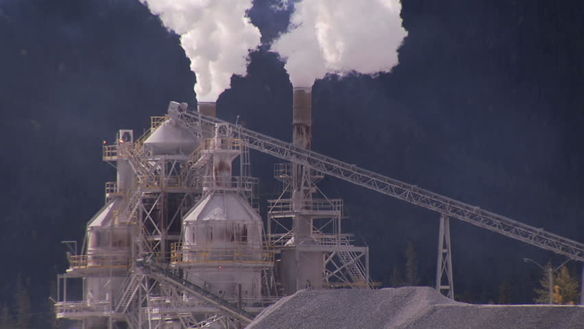 Cement plant with smoke stacks