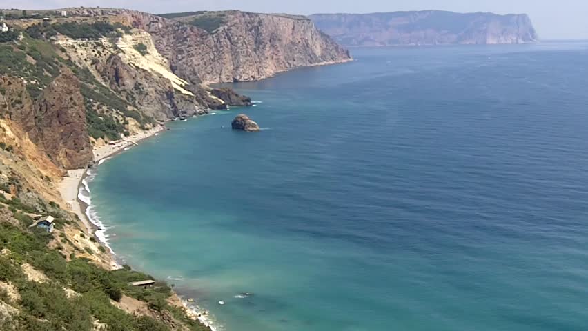 Panorama of the Black Sea coast near Cape Fiolent in Crimea, Ukraine