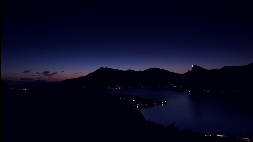 Sunrise at swiss mountains with lake lucerne in front