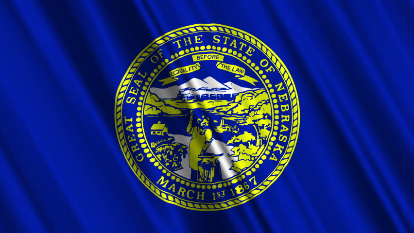 Waving Flag Of The Us State Of Nebraska With The Official State Seal On