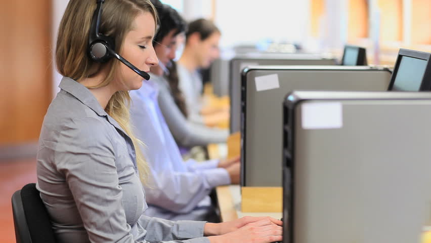 Young woman working in a call center