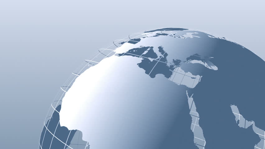 Rotating earth globe with transparent oceans and detailed texture map