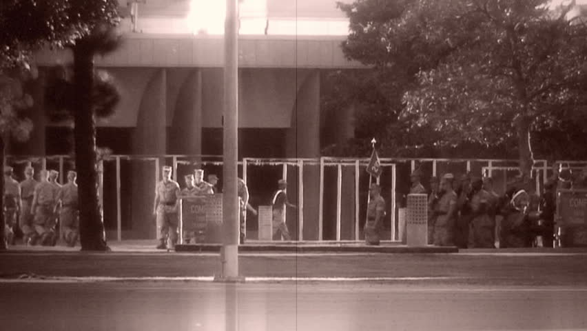 Archival footage - Marines marching, in step holding m16s 