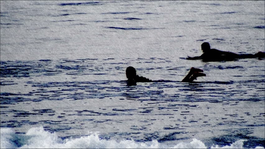 Rider drops in on another surfer (stylized)
