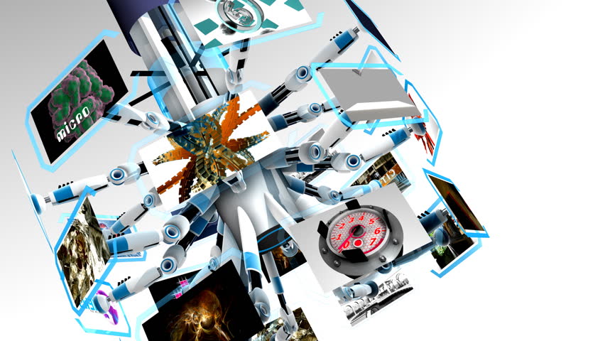 Mechanical arms & animation displays 3D animation. Rendered in HD.