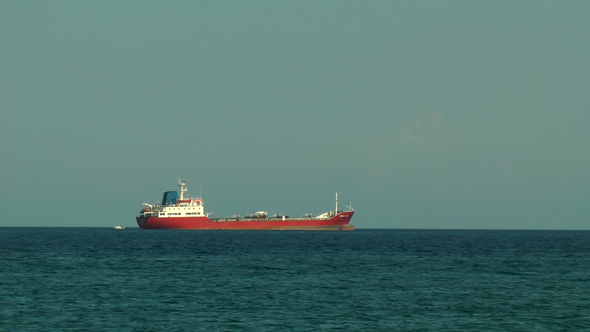 Big barge near the Rhodes sea port. Rhodes island. Greece.