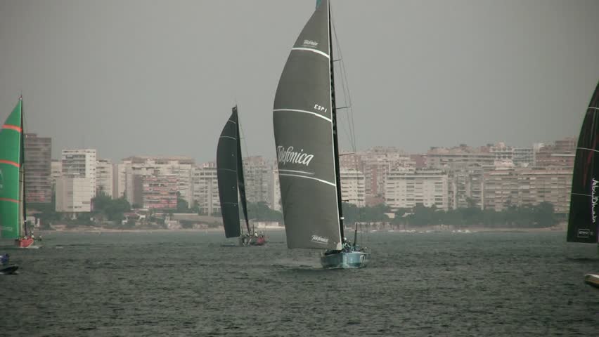 ALICANTE, SPAIN  OCTOBER 7 - Telefonica, Abu Dhabi and Groupama Team, three of the six teams participating in the race around the world "Volvo Ocean Race 2011-2012" begin their preparation in the first race on Oct 7, 2011 in Alicante Spain. 