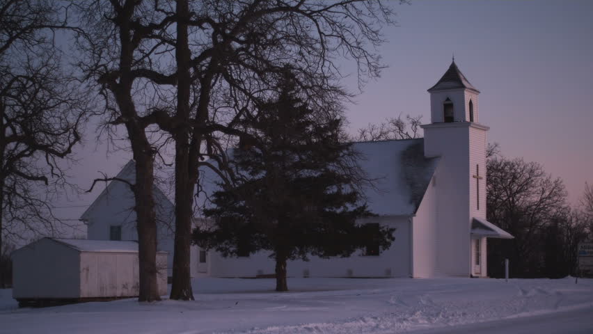 Rural Church Chapel in snow covered Iowa