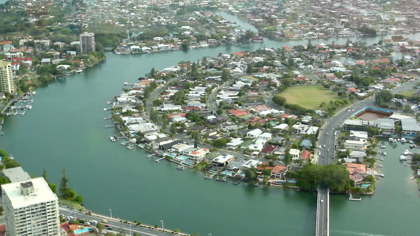 Aerial view of the Isle Of Capri on the Gold Coast Queensland Australia. 