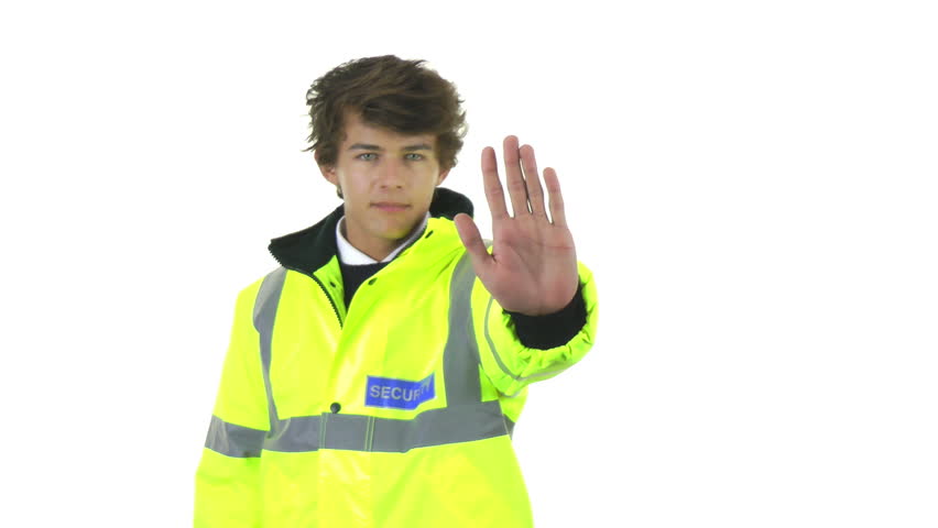 Security guard with stop sign