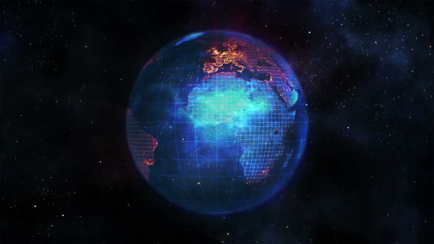Blue Earth turning with orange connections against black background