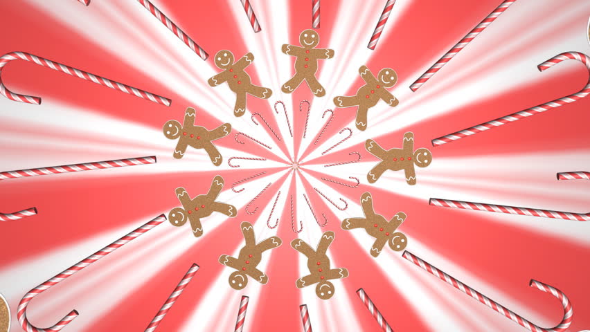 Motion graphics of gingerbread man and candy canes