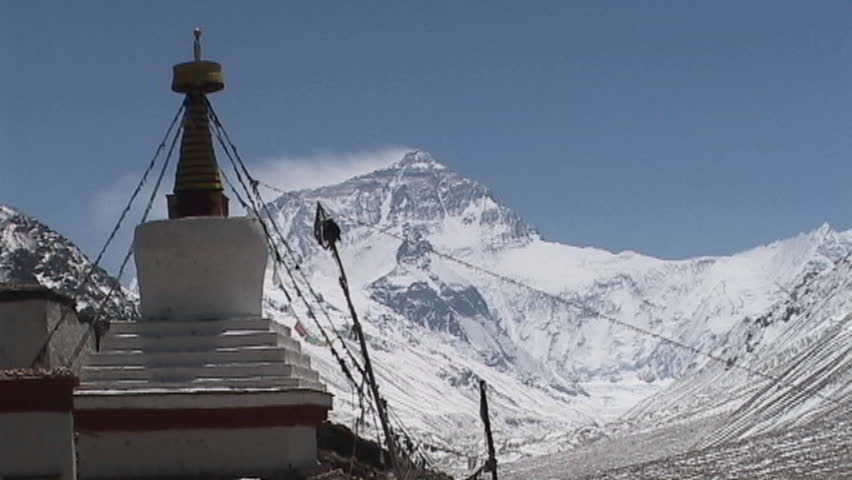 Rongbuk Monastery stupa with Mt. Everest in the background
