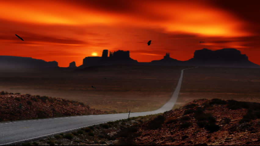 birds circling in fiery sky over apache Indian reservation time lapse