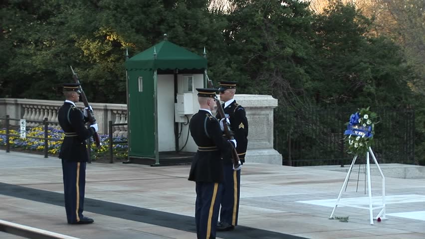 WASHINGTON, D.C. - CIRCA 2009: Three soldiers guard the Tomb of the Unknown Soldier.