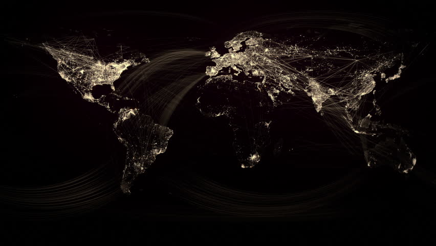 Glowing Network Lines Lighting Up World Map (Gold Version)
