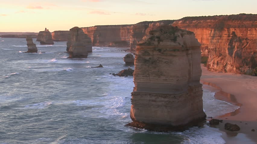 Rock formations known as the Twelve Apostles stand out on the Australian coast.