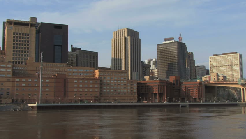 October - 2011 - St. Paul, Minnesota - Boardwalk with barges on the Mississippi River