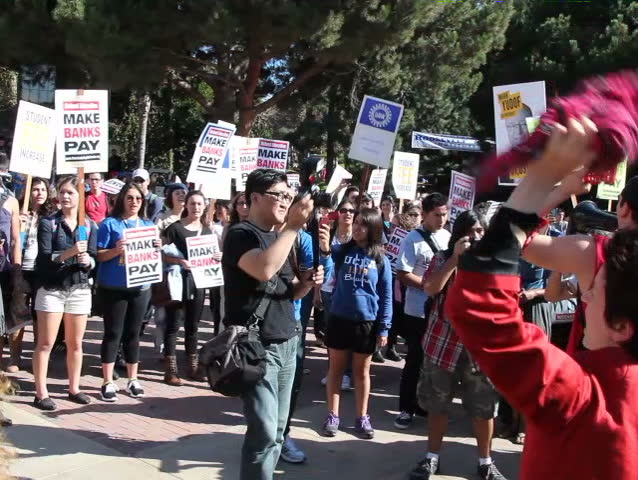 LOS ANGELES - NOV 9: Hundreds of students and workers rally at UCLA on November 9, 2011 in Los Angeles. Refund California organized the event as part of the Occupy Wall Street movement.