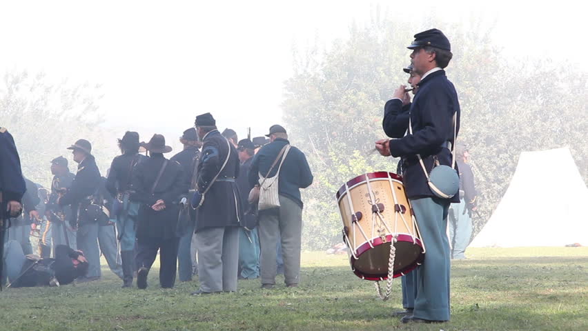 MOORPARK, CA - NOV 13: Union Fife and Drums walk down the line at "The Blue & The Gray" event on Nov 13, 2011 in Moorpark, CA. Its the largest Civil War reenactment in the West.