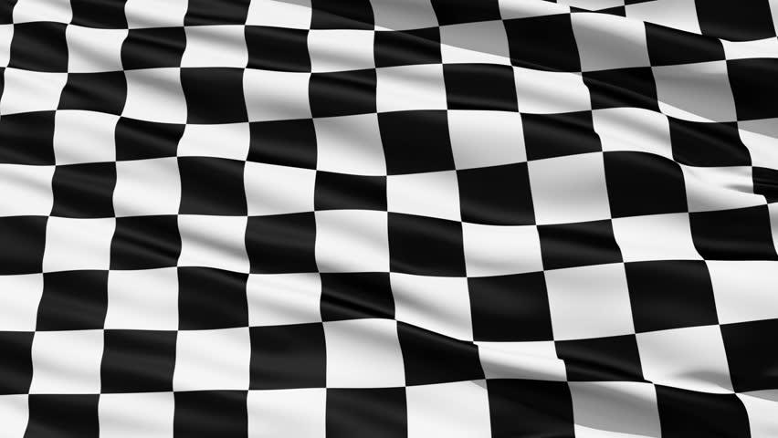Fluttering Black And White Chequered or Checkered Flag used in racing and motorsport events.