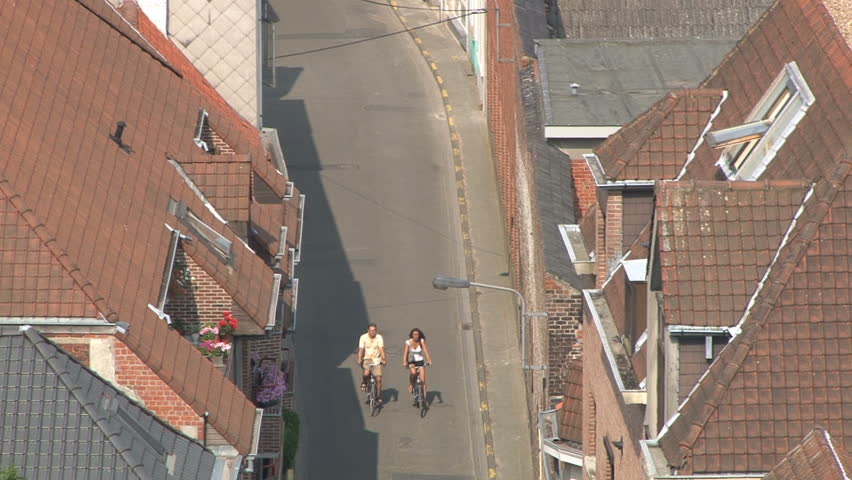 Medieval city zoom out view in Belgium 