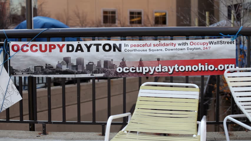 DAYTON, OHIO - NOV 17: Occupy Dayton Banner at Campsite for protesters with the same beliefs as Occupy Wall Street in Dayton, Ohio on November 17, 2011.