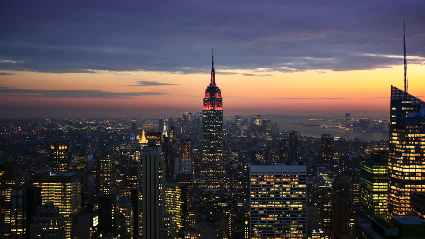 Timelapse of dusk to night falling over New York City and the Empire State Building