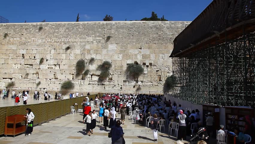 JERUSALEM, ISRAEL - CIRCA OCT 2011: Women gather in the female section at the Western Wall circa October 2011 in Jerusalem.