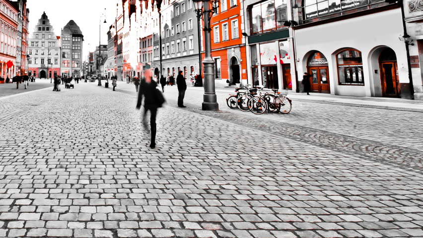 Time lapse of people walking on market square. Wroclaw, Poland
