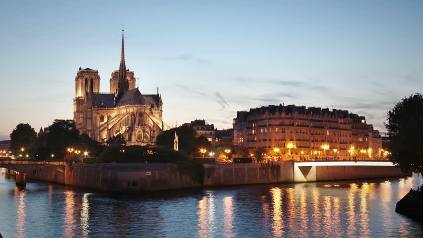 Notre Dame Cathedral at dusk timelapse in Paris