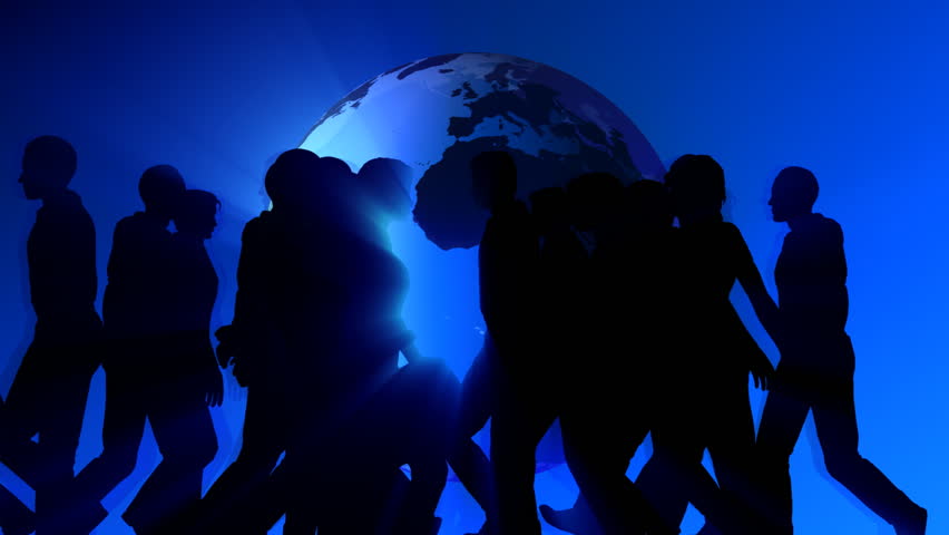 People Walking by World Globe