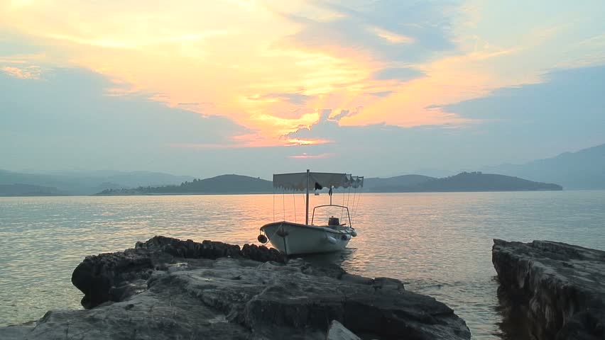 Dingy Anchored in Sunset on Croatian Island