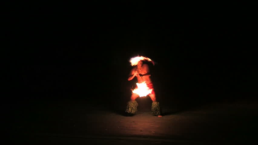 LAIE  OHAU HAWAII CIRCA FEB 2008: Polynesian university student does fire dance at BYU Polynesian Cultural Center as a way to earn money for education in Laie, Ohau, Hawaii.